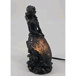 Bronzed Resin Glass Mosaic Mermaid Lamp Light Statue Sea Nautical 10.5 Inch